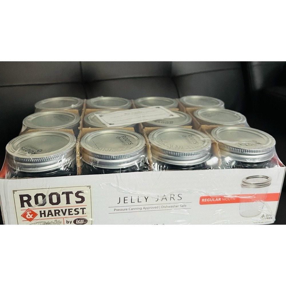 Roots and Harvest 12 Canning Jars with Lids & Bands 8oz